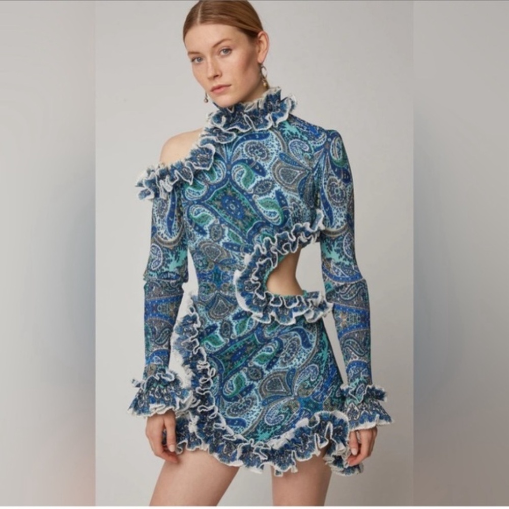 ZIMMERMANN - Moncur Ruffle Neck Mini Dress - Size 0 (US 2)